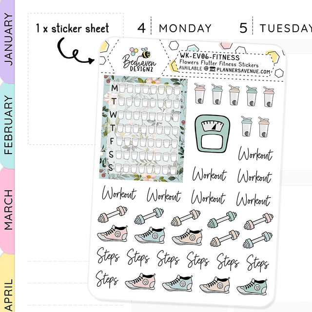 Flowers Flutter Fitness Planner Stickers