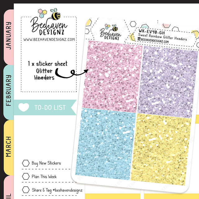 Sweet Rainbow Glitter Header Stickers