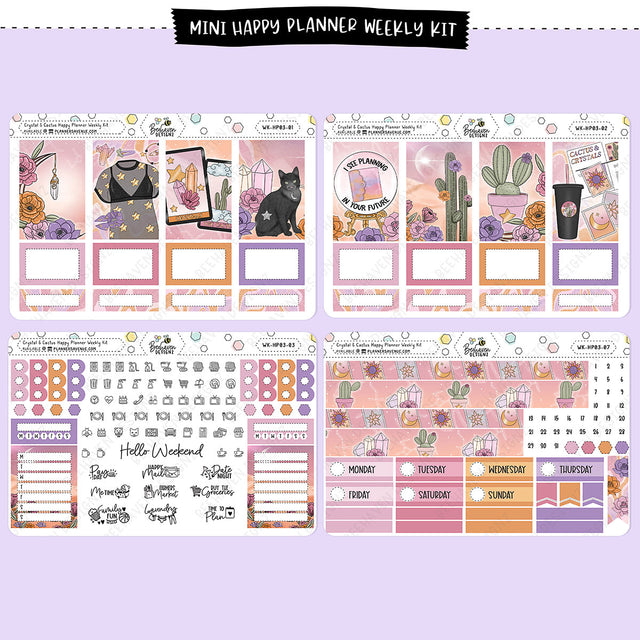 Crystal Cactus Happy Planner Weekly Sticker Kit