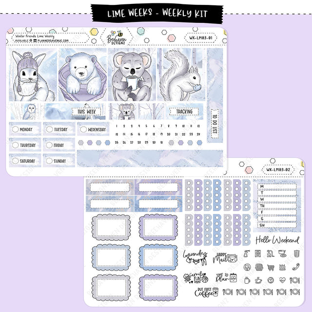 Winter Animals Lime Weekly Planner Sticker Kit