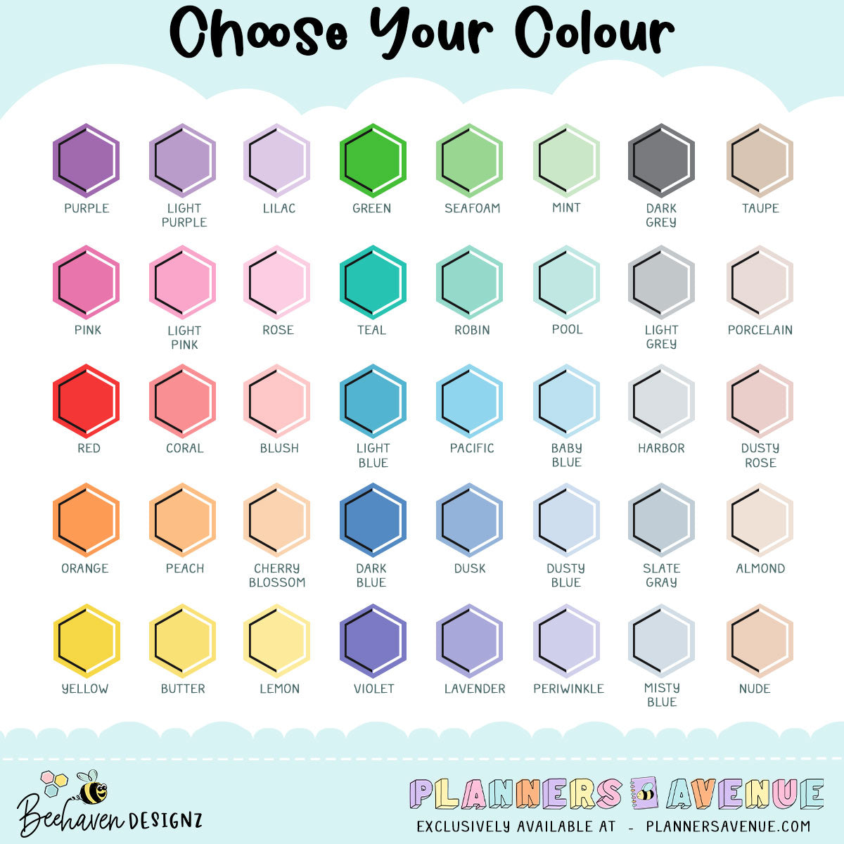 Custom Word Planner Stickers Colours Guide