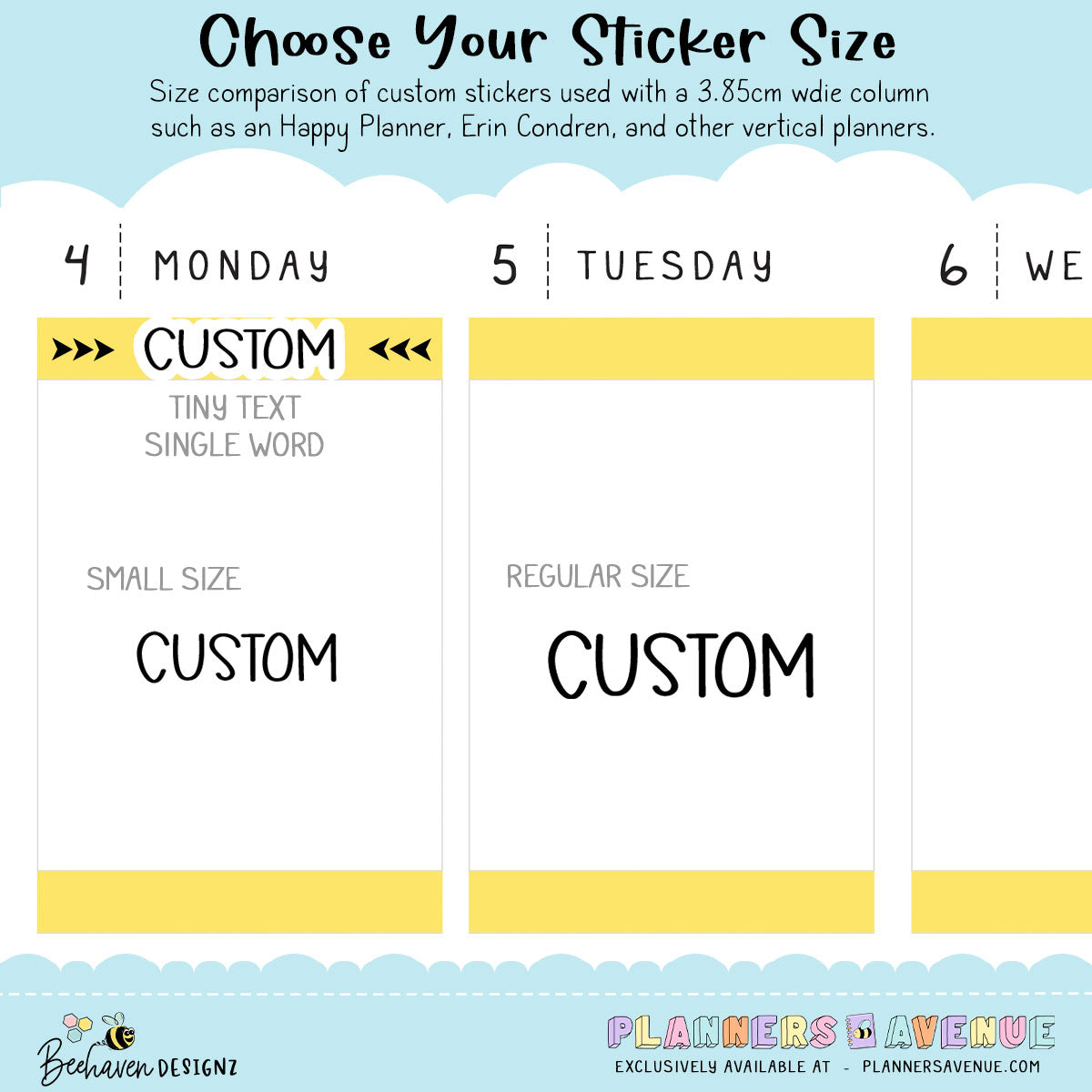 Custom Word Planner Stickers Sizing Guide