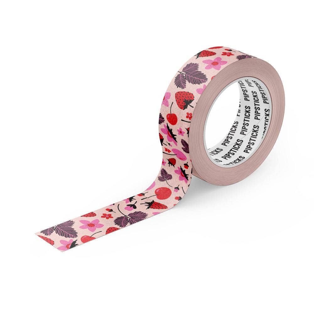 Berry Cherrific Washi Tape by Pipsticks filled with autumn leaves, flowers, cherries and strawberries on a cream background