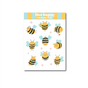 Bee Happy Sticker Sheet with cartoon bees and "Bee happy" slogan